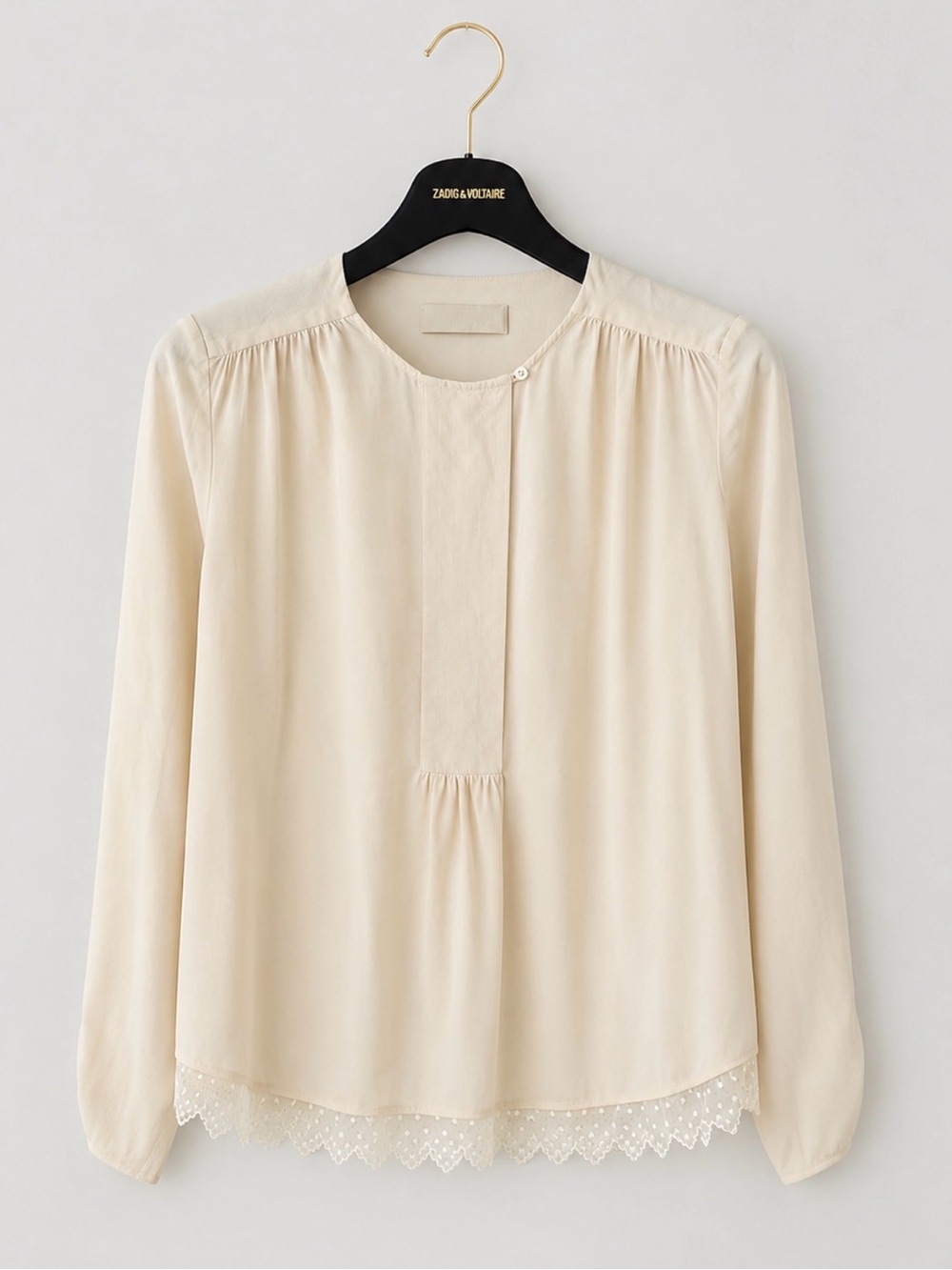 Zadig & Voltaire Tranci Cream Silk Lace Hem Blouse Medium French Romantic Top